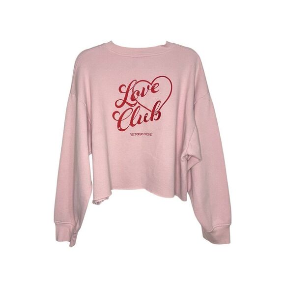 Victoria’s Secret Women’s Large 2025 Love Club Crop Fleece Sweater Pink Oversize - Picture 5 of 7